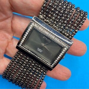 STRADA Watch Black Chain Band Rhinestones